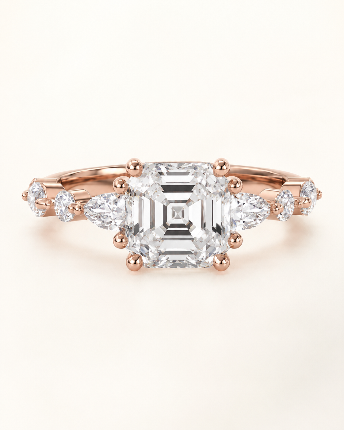 Elmivra Marquise Side Stone Asscher lab-grown diamond ring in 18K Rose Gold main