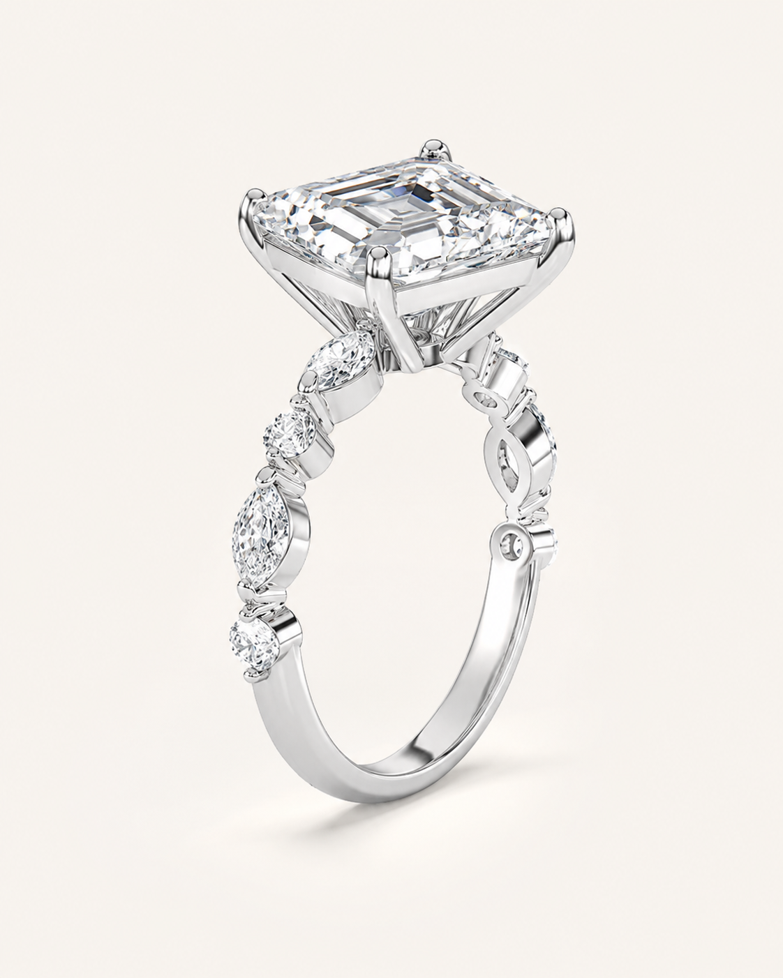 Elmivra Marquise Side Stone Asscher lab-grown diamond ring in 18K White Gold main