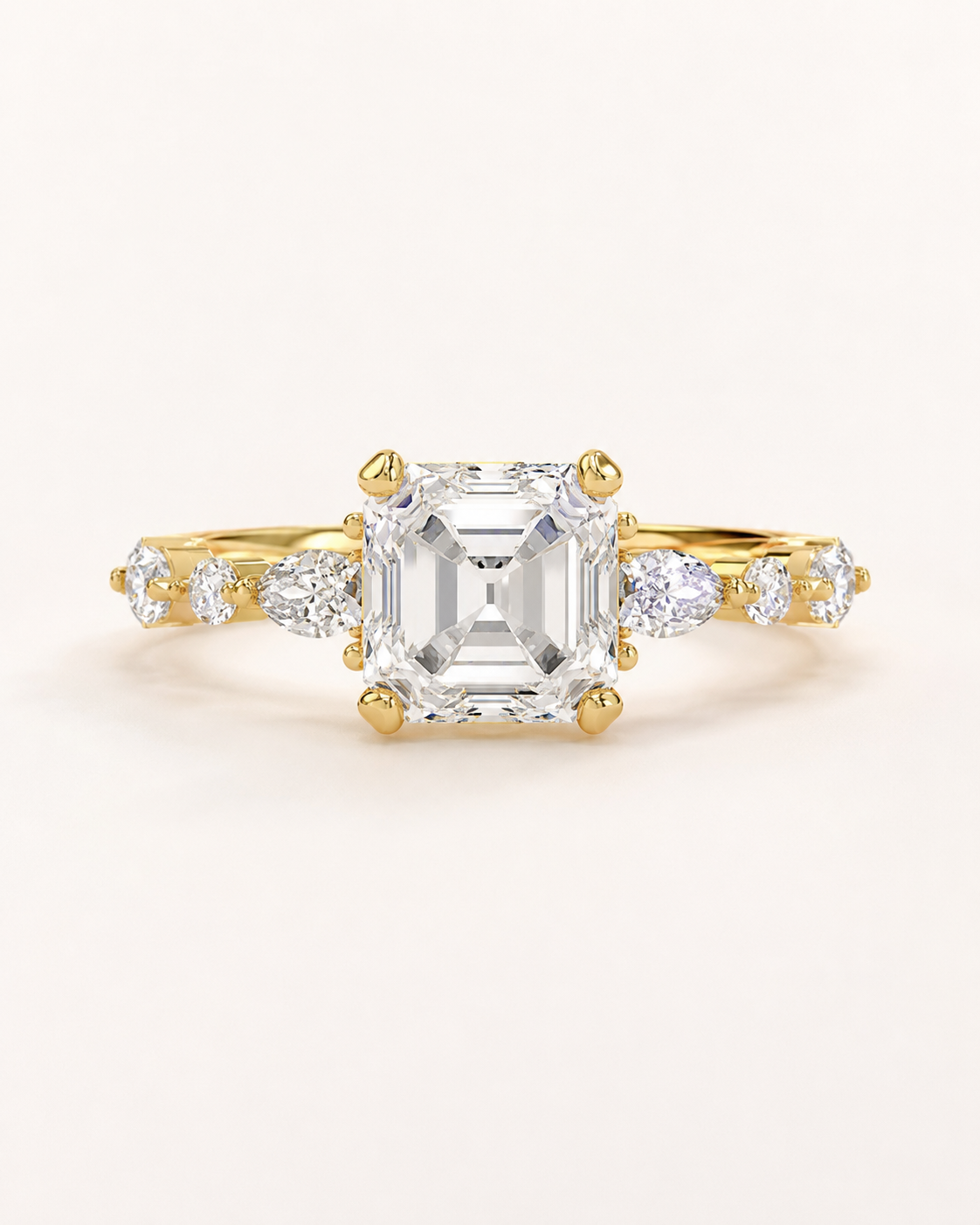 Elmivra Marquise Side Stone Asscher lab-grown diamond ring in 18K Yellow Gold main