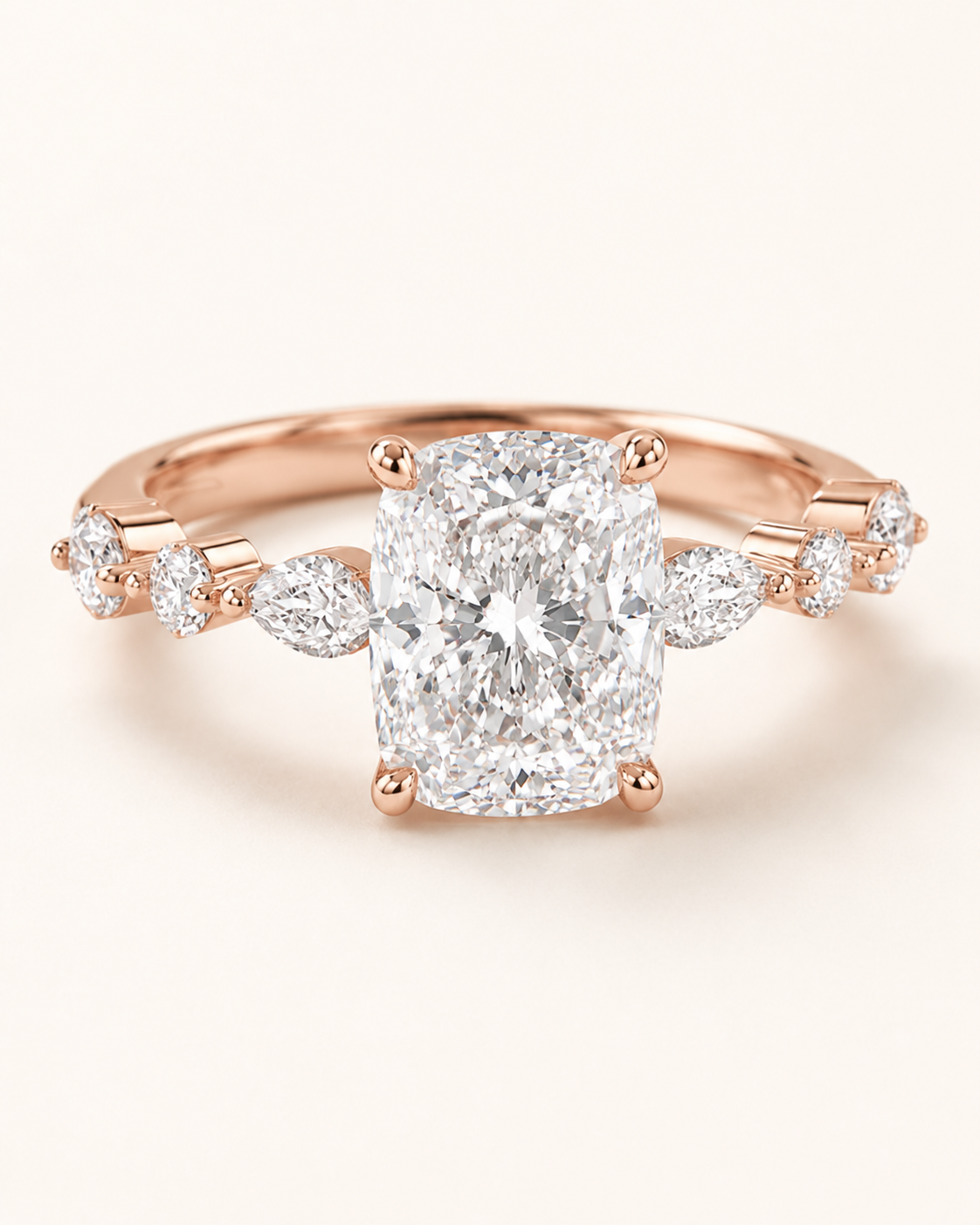 Elmivra Marquise Side Stone Cushion lab-grown diamond ring in 18K Rose Gold main