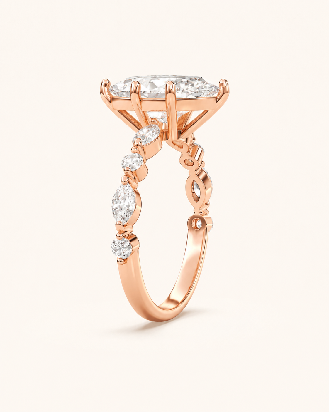 Elmivra Marquise Side Stone Cushion lab-grown diamond ring in 18K Rose Gold side