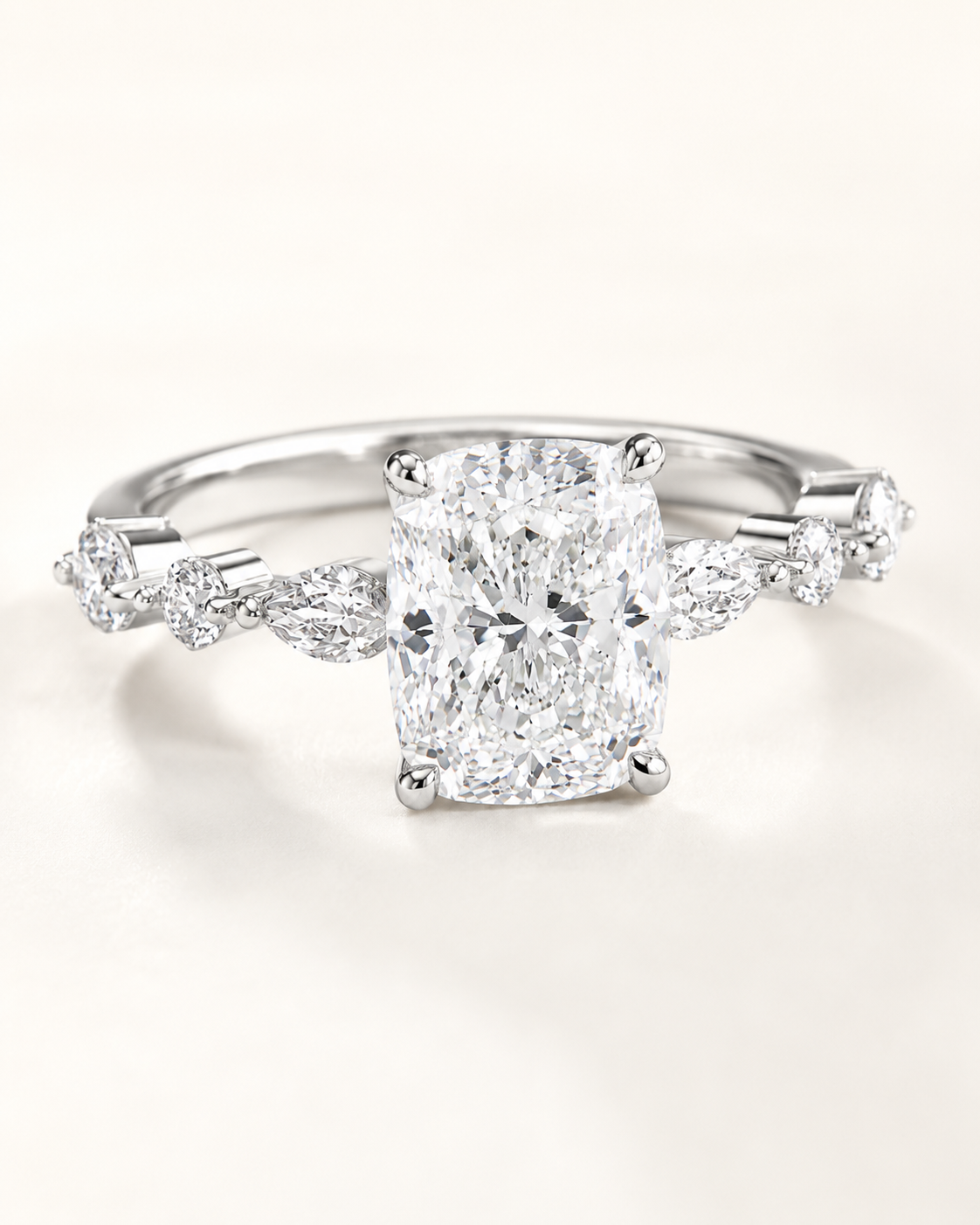 Elmivra Marquise Side Stone Cushion lab-grown diamond ring in 18K White Gold main