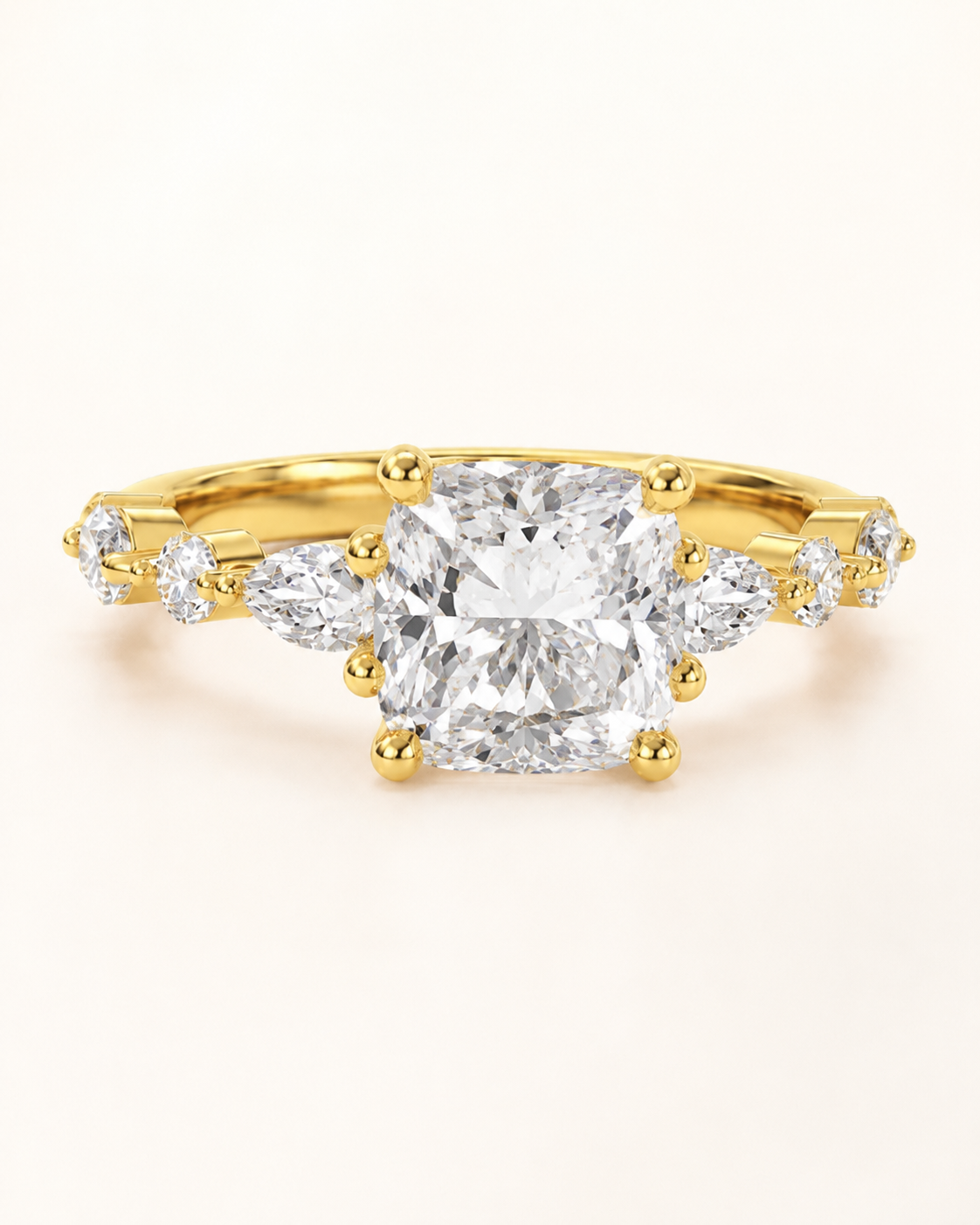 Elmivra Marquise Side Stone Cushion lab-grown diamond ring in 18K Yellow Gold main