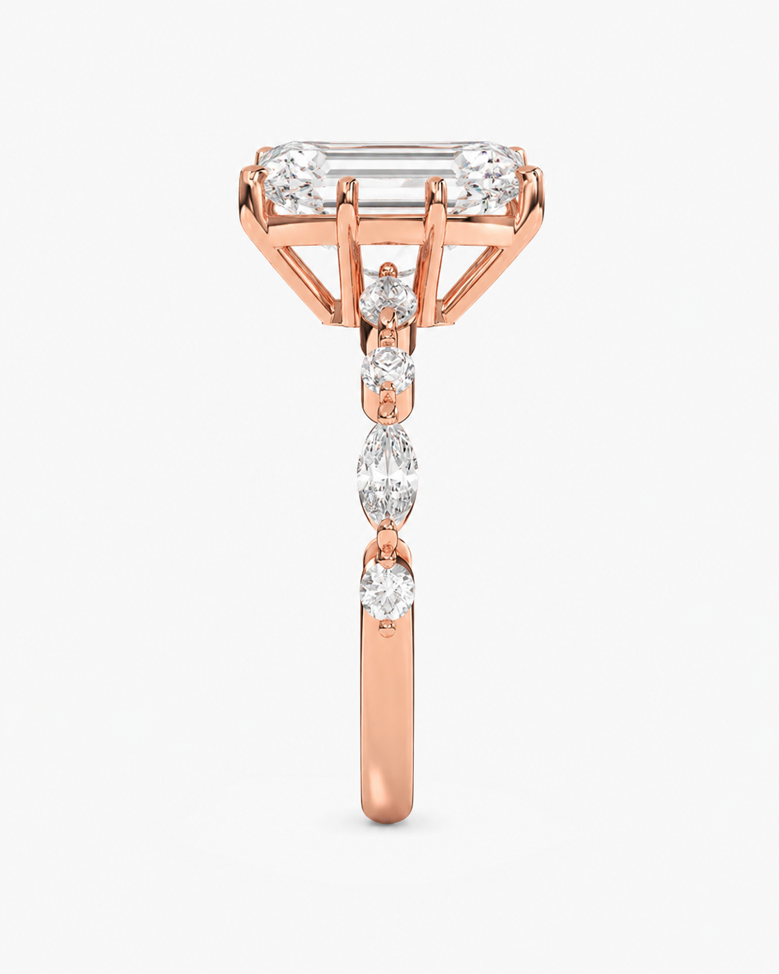 Elmivra Marquise Side Stone Emerald lab-grown diamond ring in 18K Rose Gold side