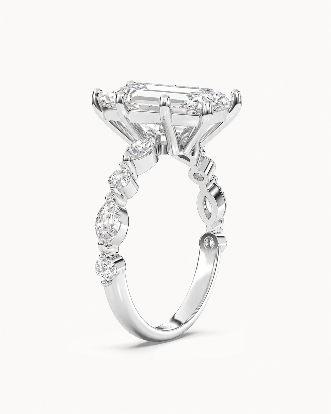Elmivra Marquise Side Stone Emerald lab-grown diamond ring in 18K White Gold main