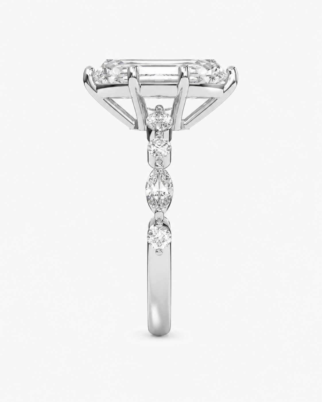 Elmivra Marquise Side Stone Emerald lab-grown diamond ring in 18K White Gold side