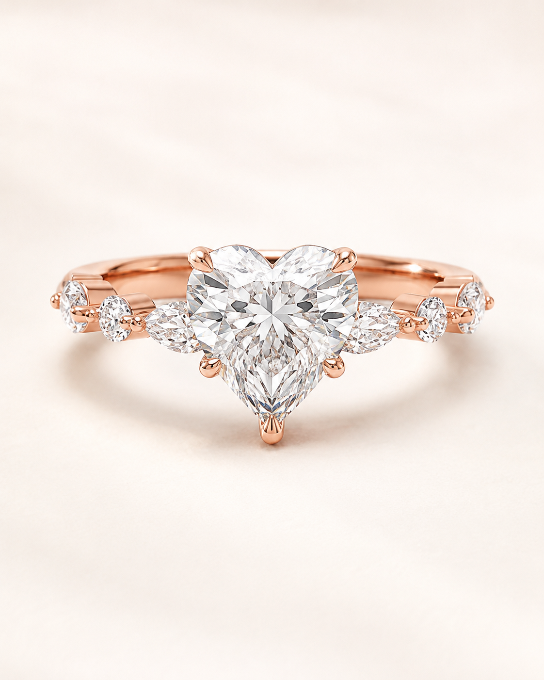 Elmivra Marquise Side Stone Heart lab-grown diamond ring in 18K Rose Gold main