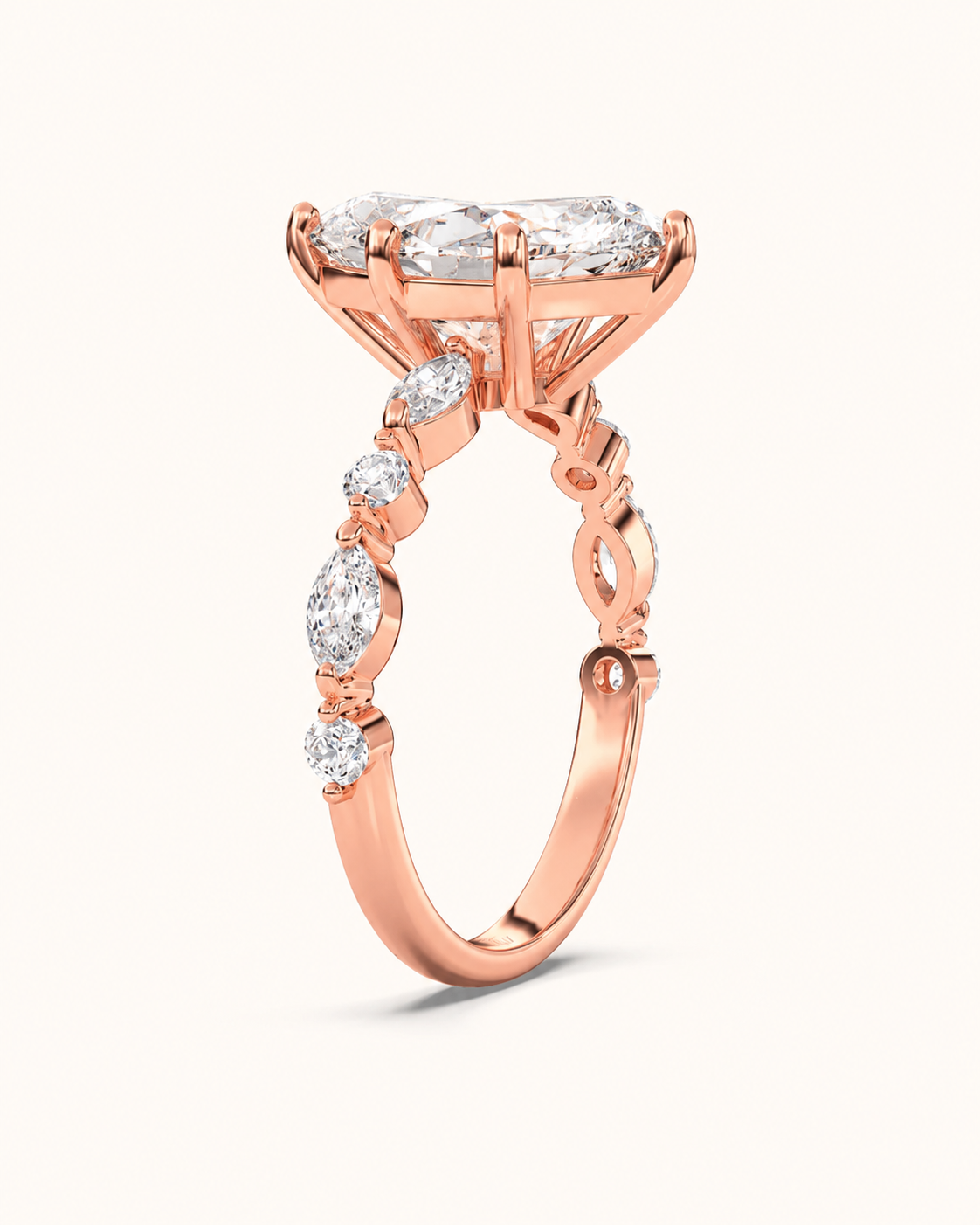 Elmivra Marquise Side Stone Heart lab-grown diamond ring in 18K Rose Gold side