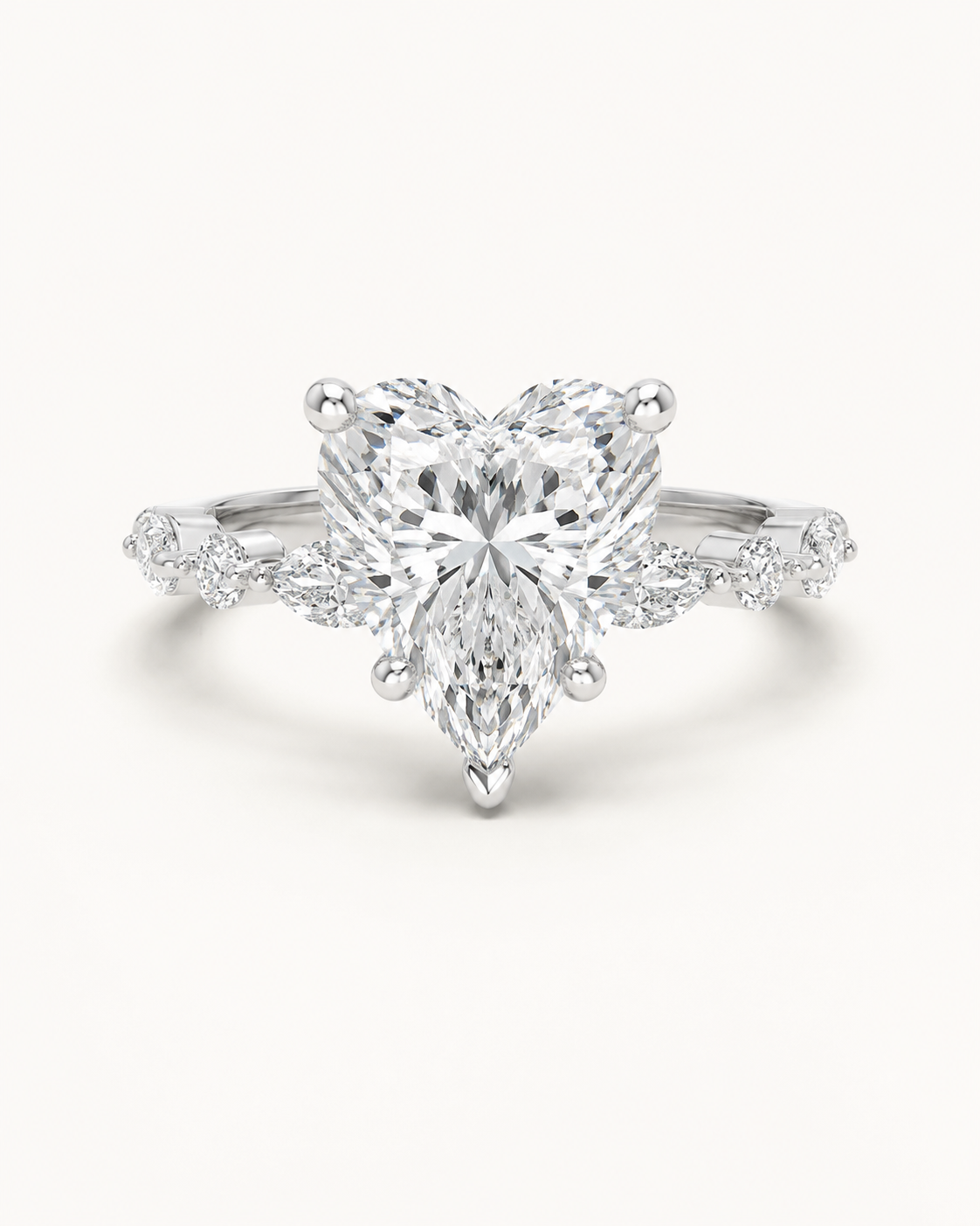 Elmivra Marquise Side Stone Heart lab-grown diamond ring in 18K White Gold front