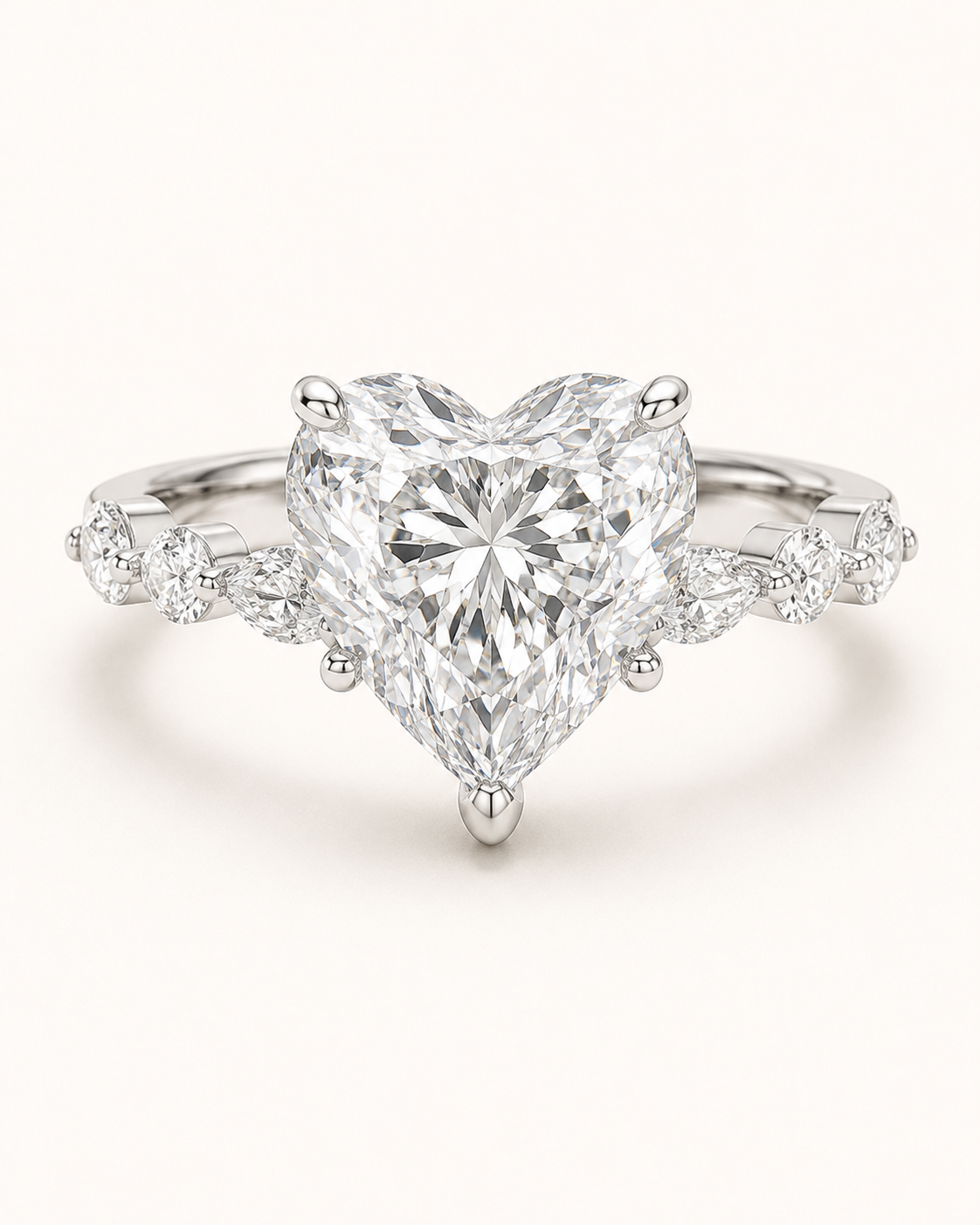 Elmivra Marquise Side Stone Heart lab-grown diamond ring in 18K White Gold main