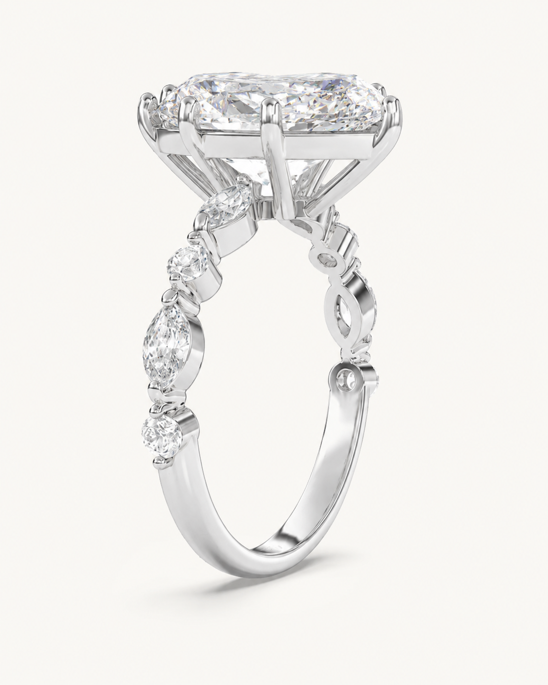 Elmivra Marquise Side Stone Heart lab-grown diamond ring in 18K White Gold side