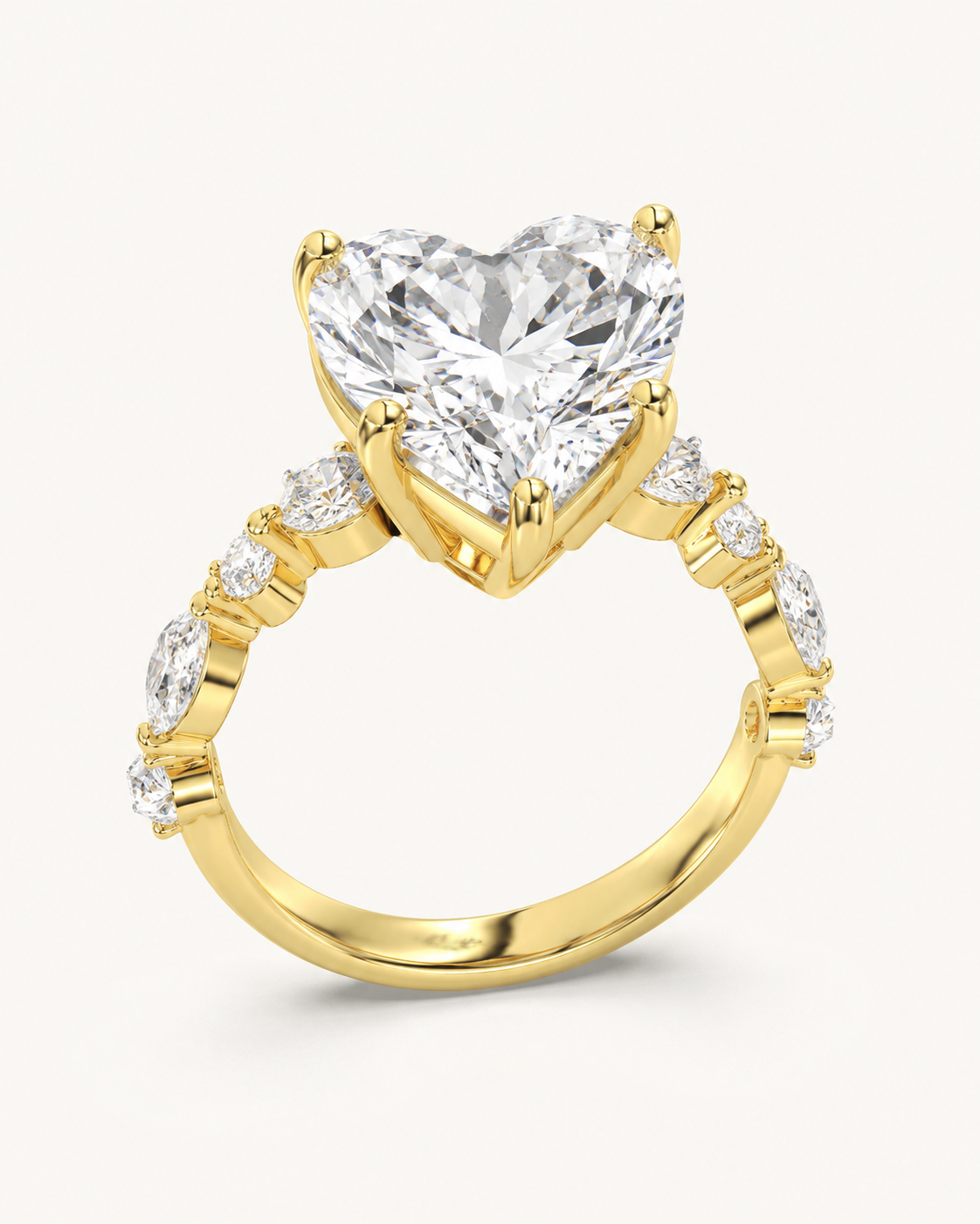 Elmivra Marquise Side Stone Heart lab-grown diamond ring in 18K Yellow Gold angle