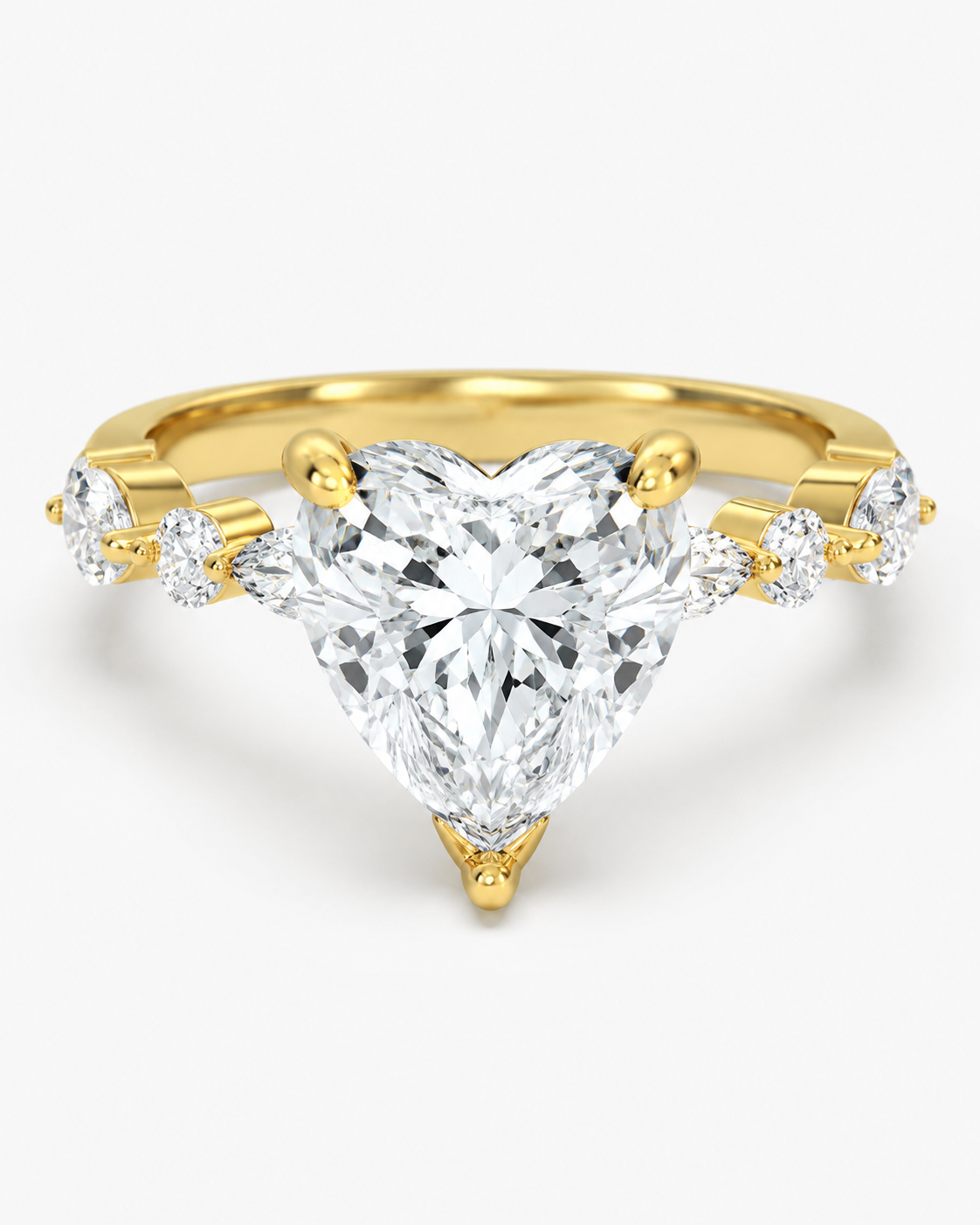 Elmivra Marquise Side Stone Heart lab-grown diamond ring in 18K Yellow Gold closeup