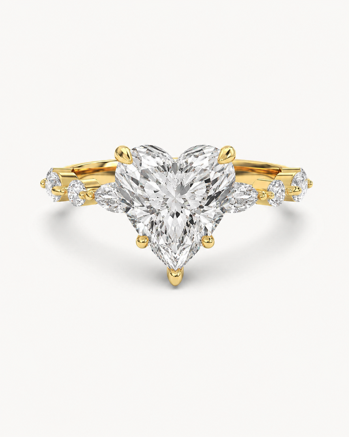 Elmivra Marquise Side Stone Heart lab-grown diamond ring in 18K Yellow Gold front