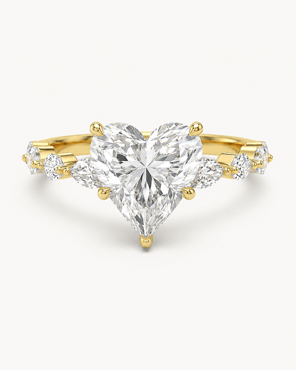 Elmivra Marquise Side Stone Heart lab-grown diamond ring in 18K Yellow Gold main