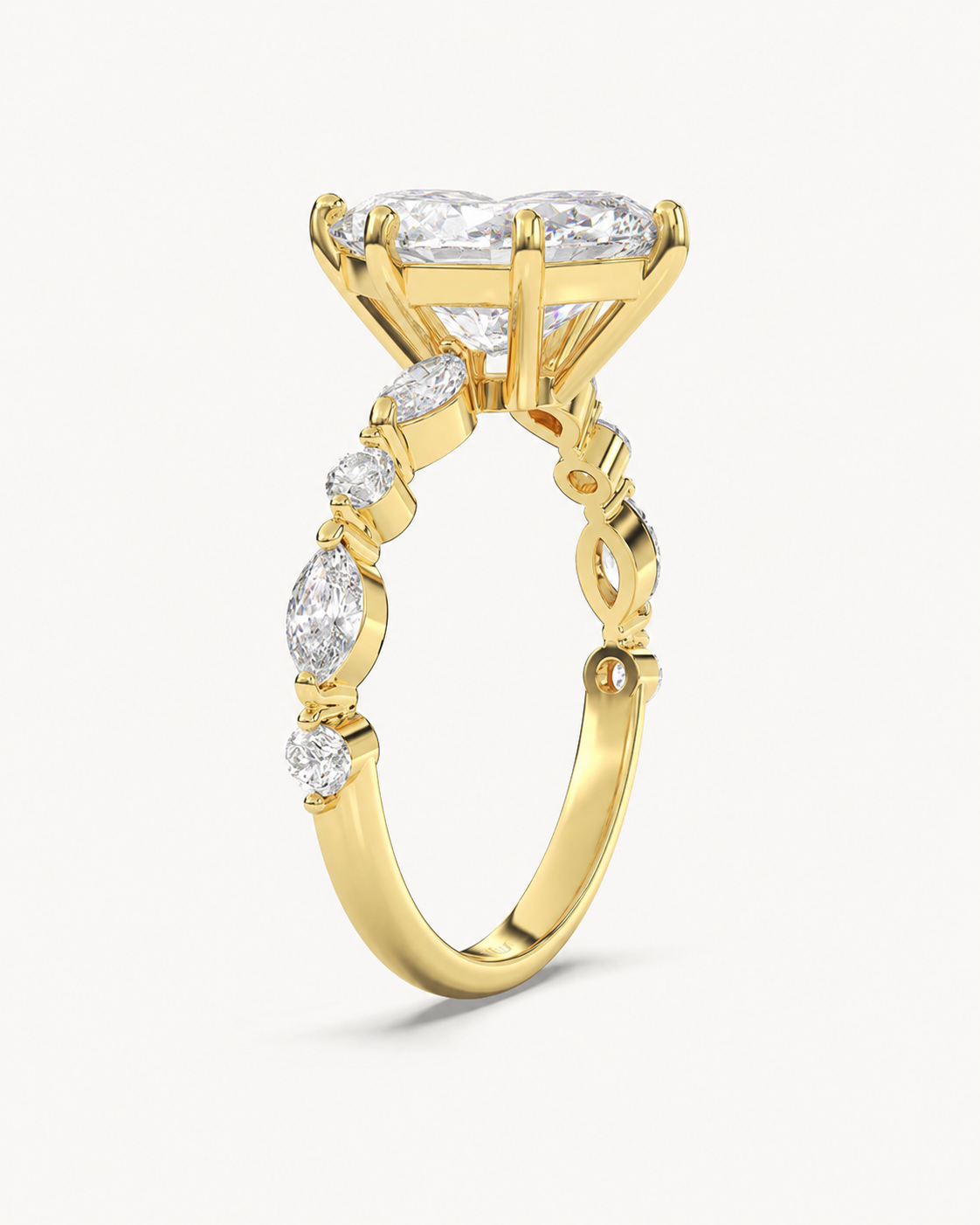 Elmivra Marquise Side Stone Heart lab-grown diamond ring in 18K Yellow Gold side