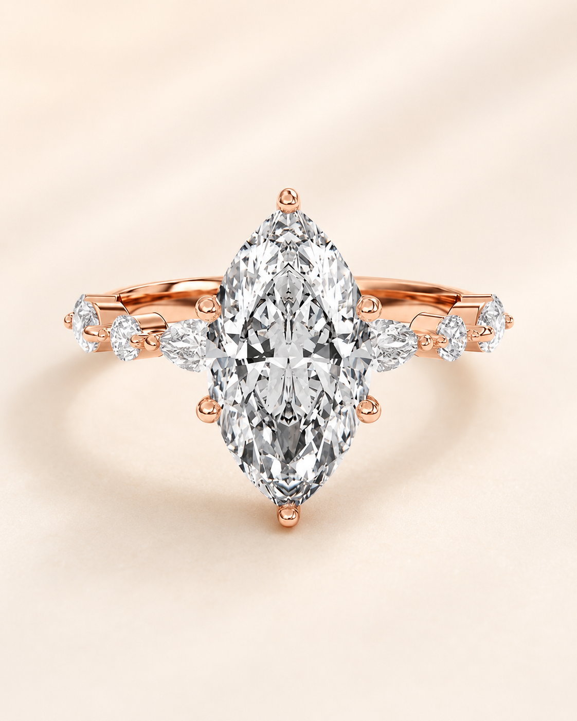 Elmivra Marquise Side Stone Marquise lab-grown diamond ring in 18K Rose Gold main