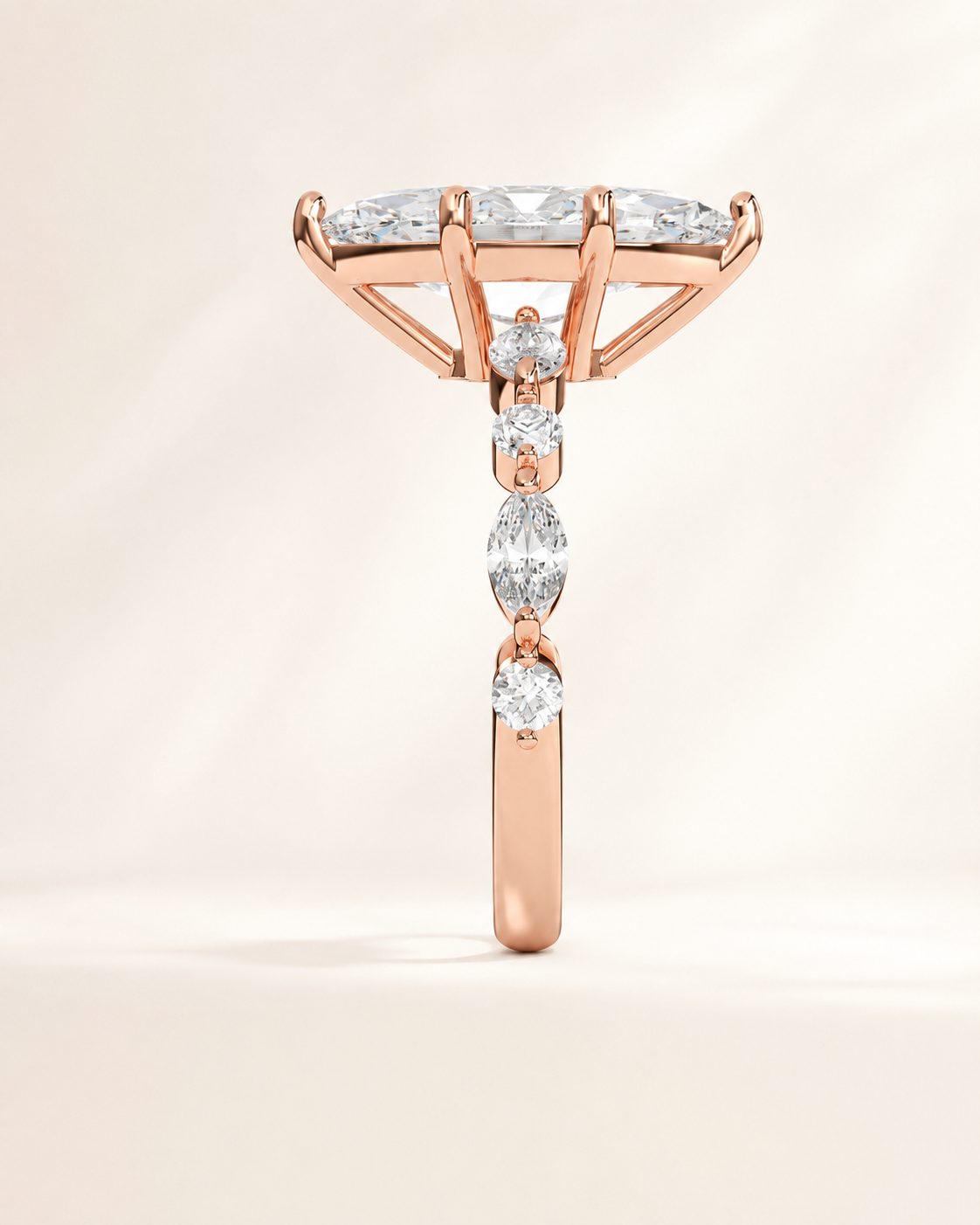 Elmivra Marquise Side Stone Marquise lab-grown diamond ring in 18K Rose Gold side