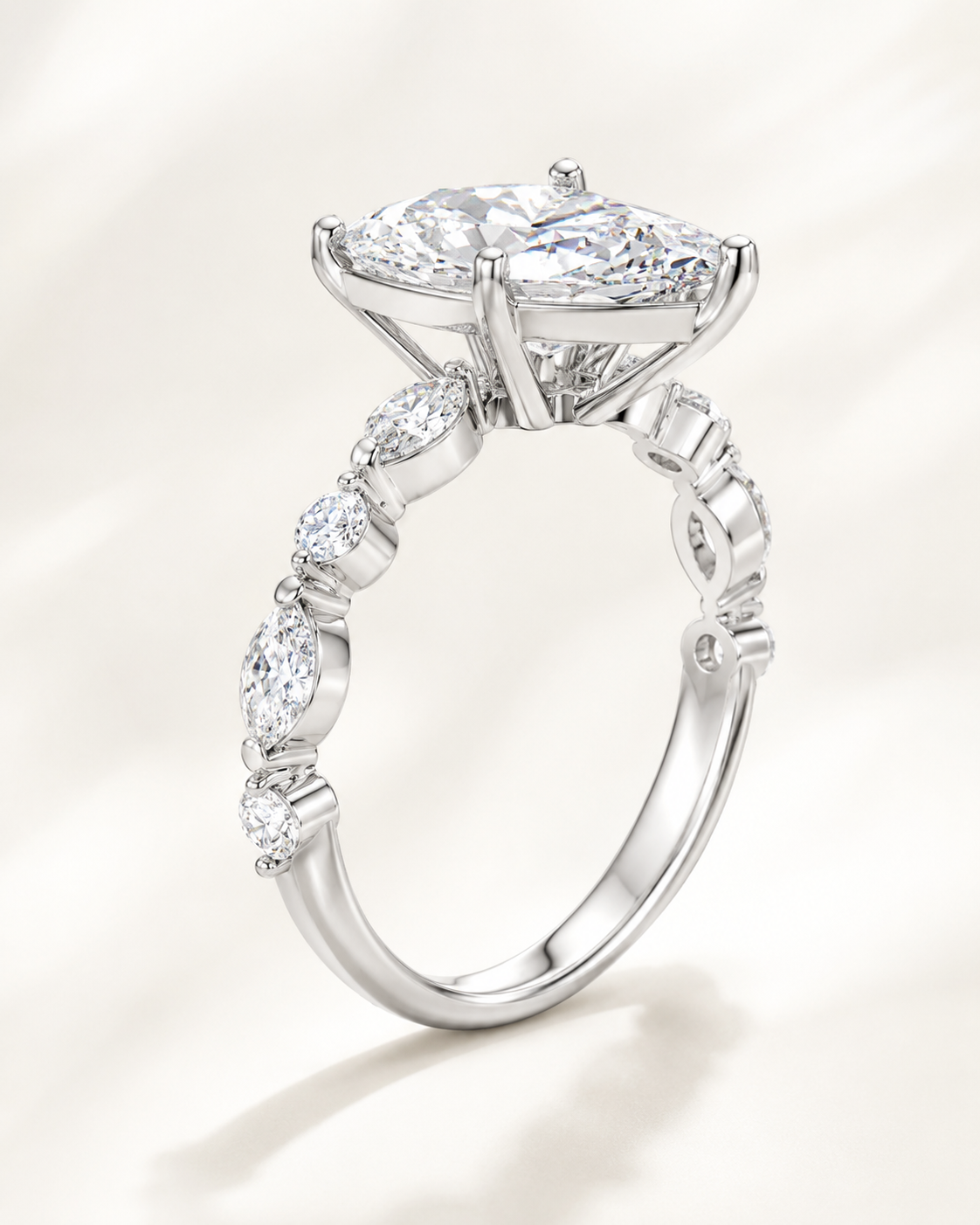 Elmivra Marquise Side Stone Marquise lab-grown diamond ring in 18K White Gold angle