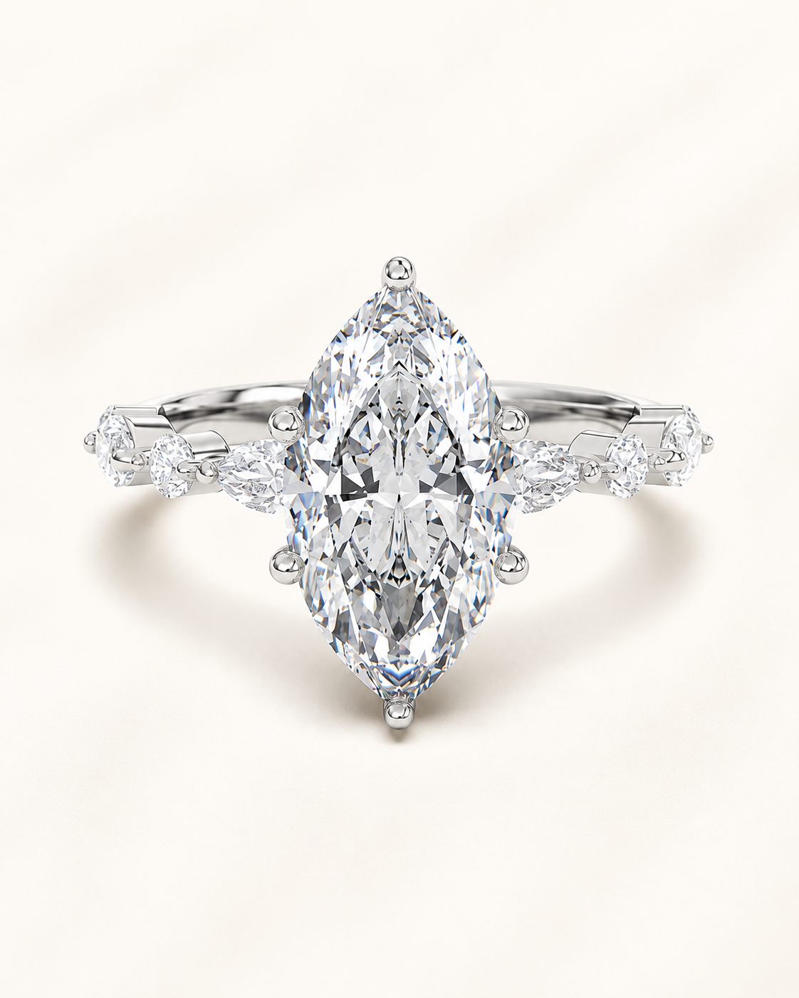 Elmivra Marquise Side Stone Marquise lab-grown diamond ring in 18K White Gold front
