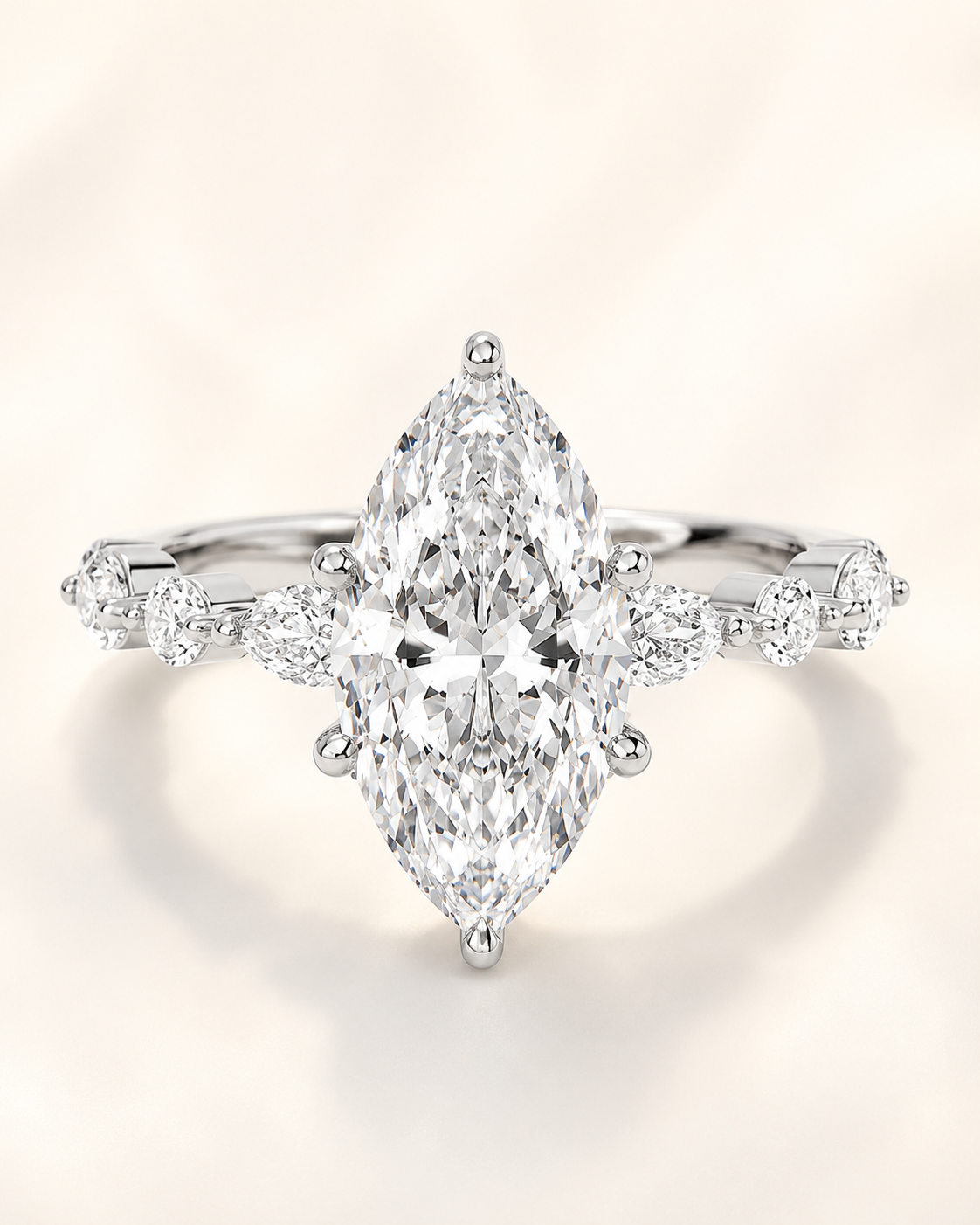 Elmivra Marquise Side Stone Marquise lab-grown diamond ring in 18K White Gold main