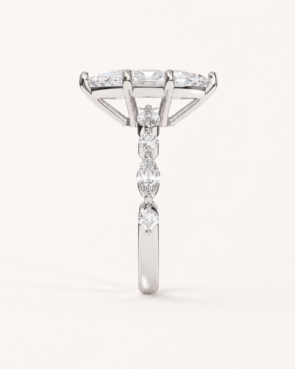 Elmivra Marquise Side Stone Marquise lab-grown diamond ring in 18K White Gold side
