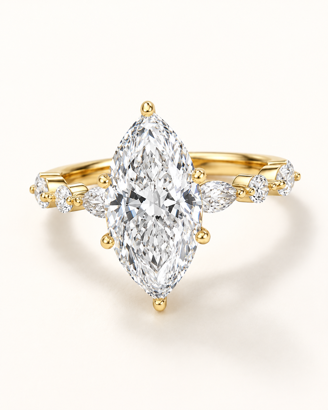 Elmivra Marquise Side Stone Marquise lab-grown diamond ring in 18K Yellow Gold main