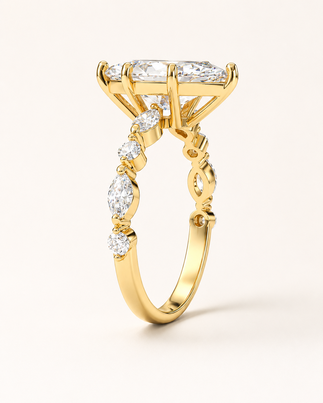 Elmivra Marquise Side Stone Marquise lab-grown diamond ring in 18K Yellow Gold side
