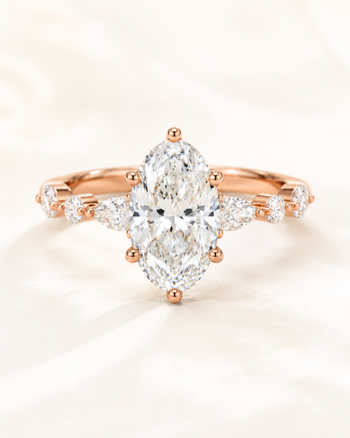 Elmivra Marquise Side Stone Oval lab-grown diamond ring in 18K Rose Gold main