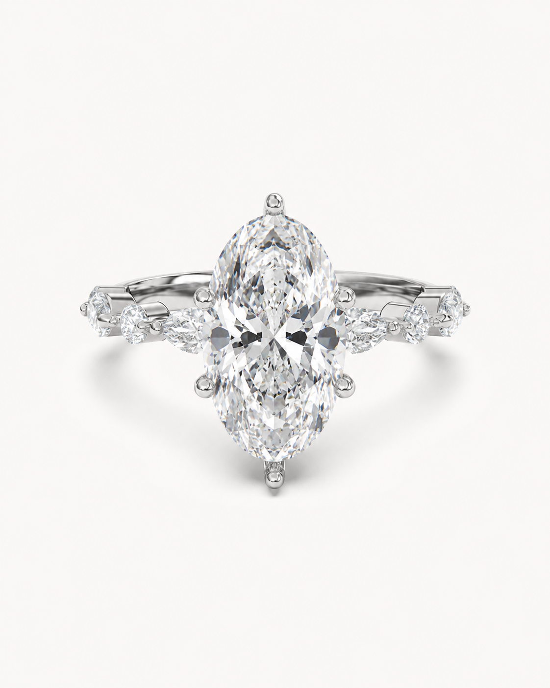 Elmivra Marquise Side Stone Oval lab-grown diamond ring in 18K White Gold main