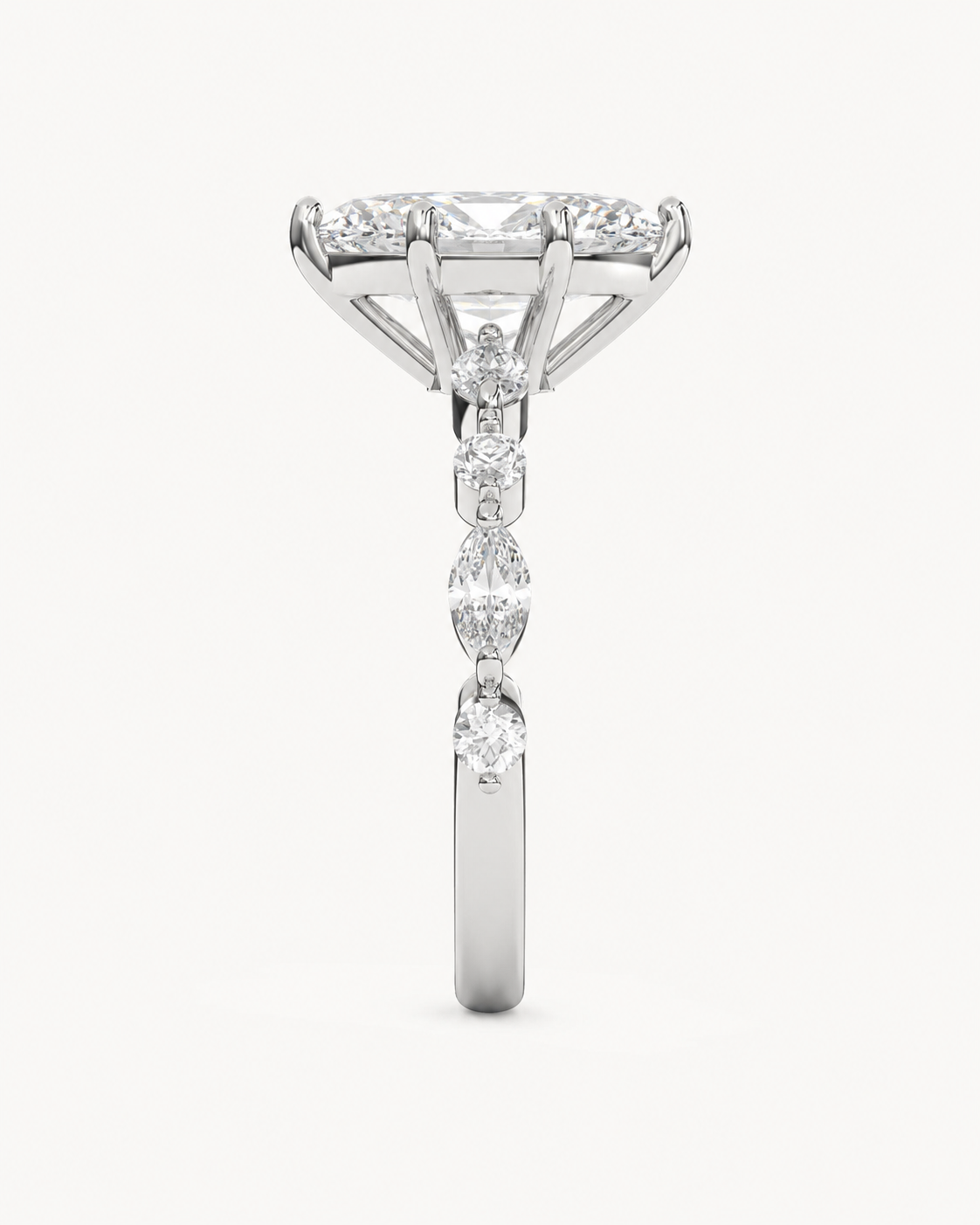 Elmivra Marquise Side Stone Oval lab-grown diamond ring in 18K White Gold side