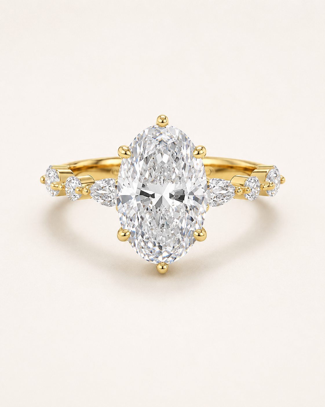 Elmivra Marquise Side Stone Oval lab-grown diamond ring in 18K Yellow Gold front