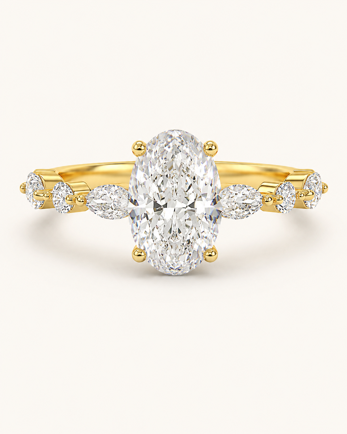 Elmivra Marquise Side Stone Oval lab-grown diamond ring in 18K Yellow Gold main