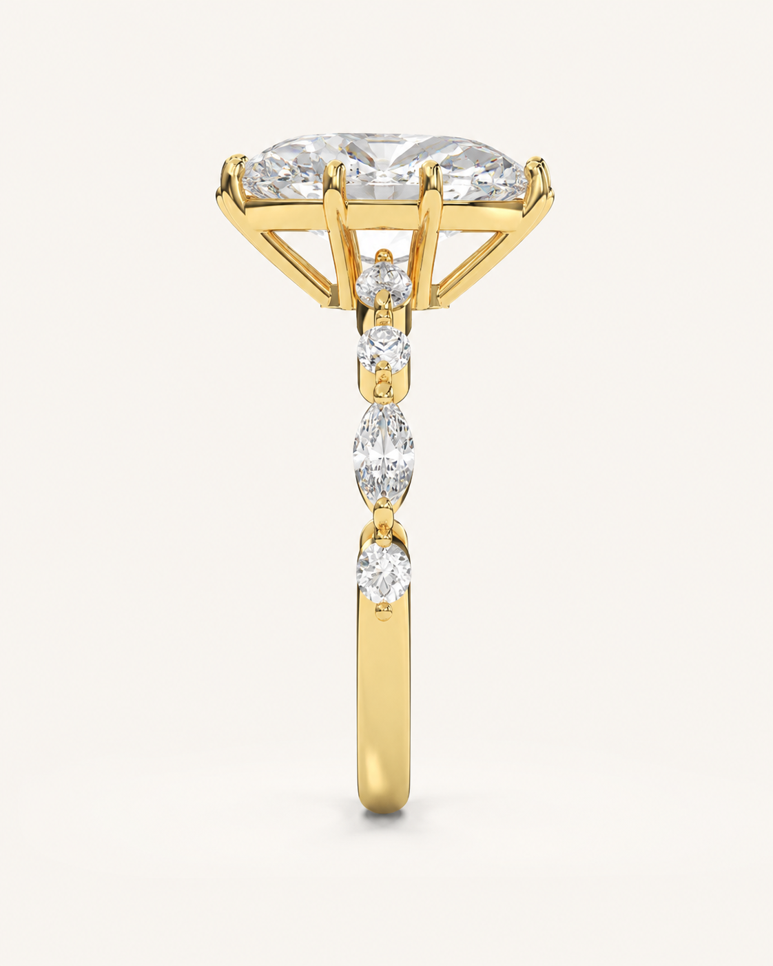 Elmivra Marquise Side Stone Oval lab-grown diamond ring in 18K Yellow Gold side