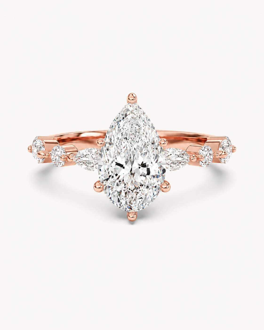 Elmivra Marquise Side Stone Pear lab-grown diamond ring in 18K Rose Gold front
