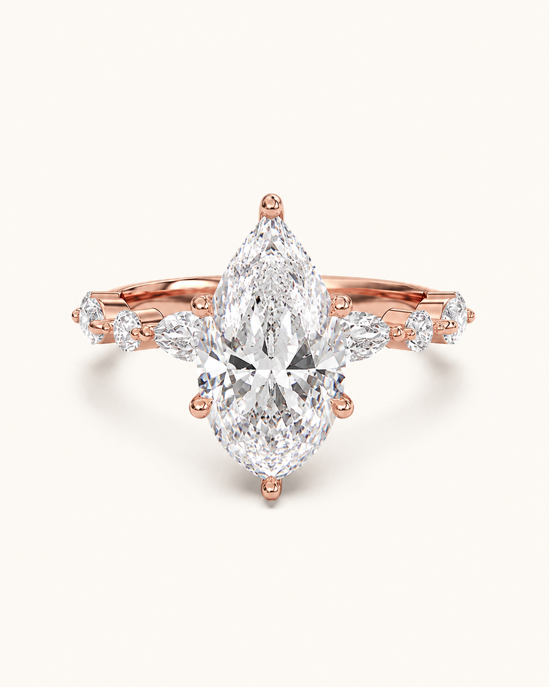 Elmivra Marquise Side Stone Pear lab-grown diamond ring in 18K Rose Gold main