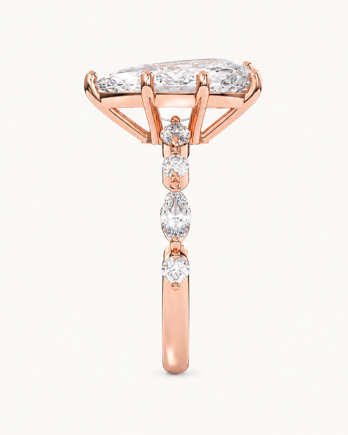 Elmivra Marquise Side Stone Pear lab-grown diamond ring in 18K Rose Gold side
