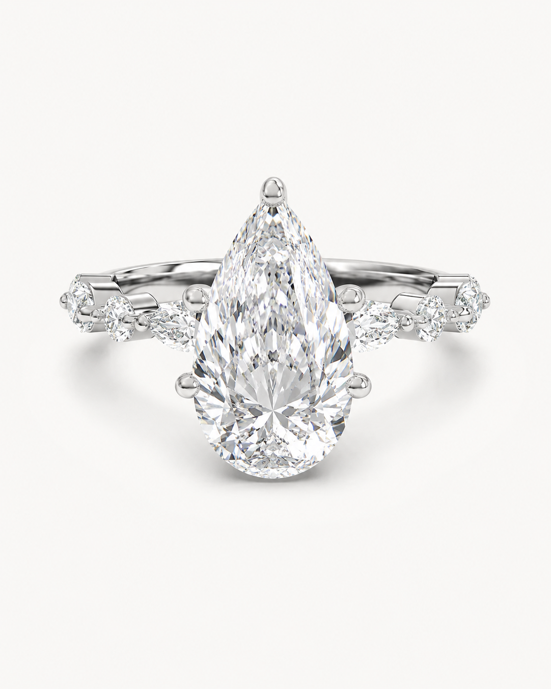 Elmivra Marquise Side Stone Pear lab-grown diamond ring in 18K White Gold main
