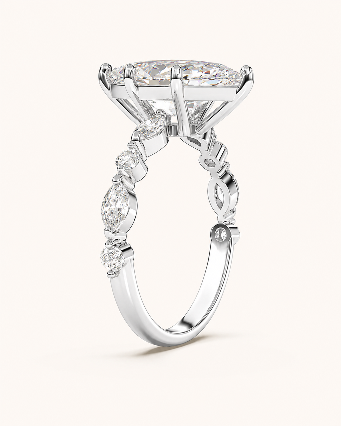 Elmivra Marquise Side Stone Pear lab-grown diamond ring in 18K White Gold side