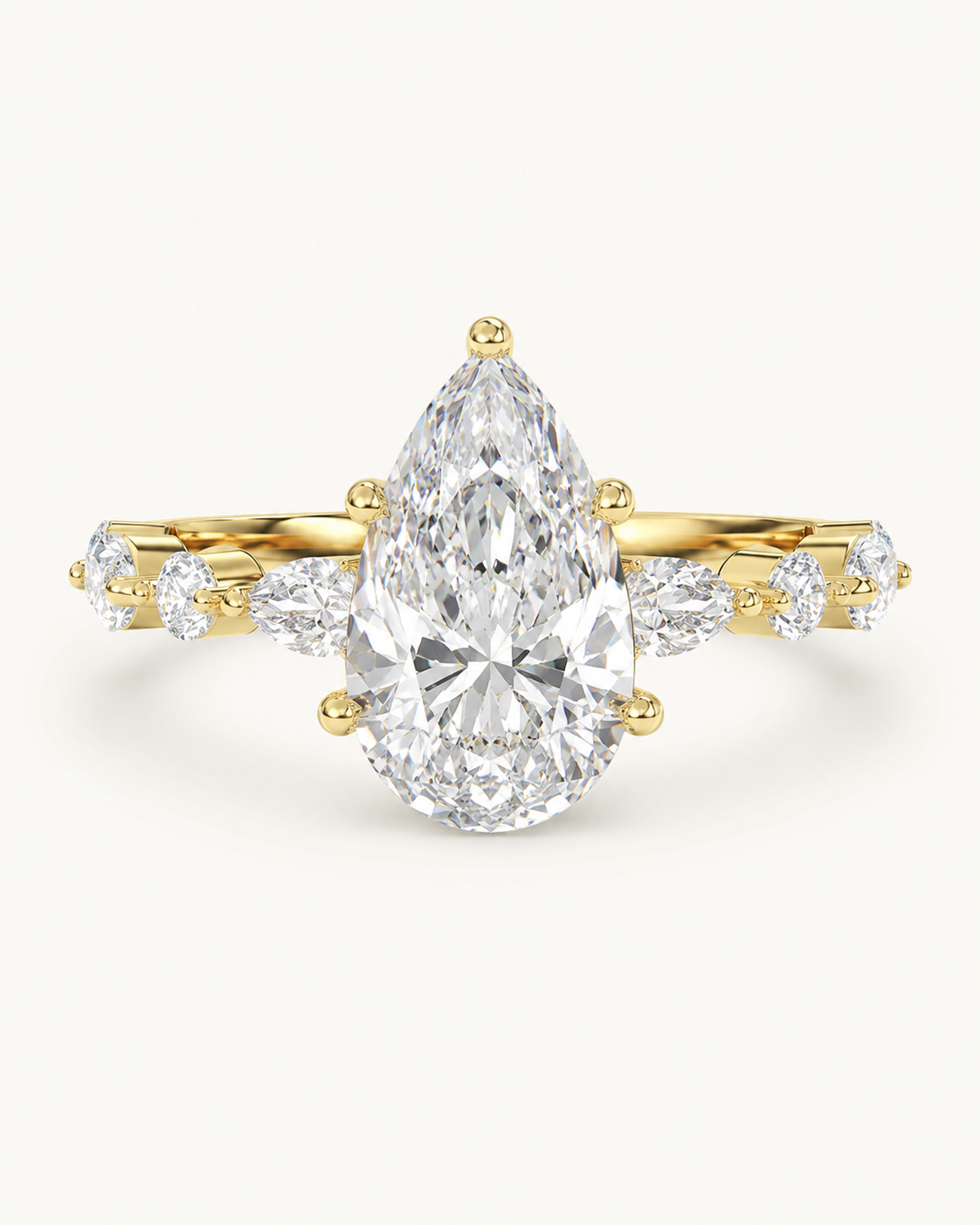 Elmivra Marquise Side Stone Pear lab-grown diamond ring in 18K Yellow Gold front