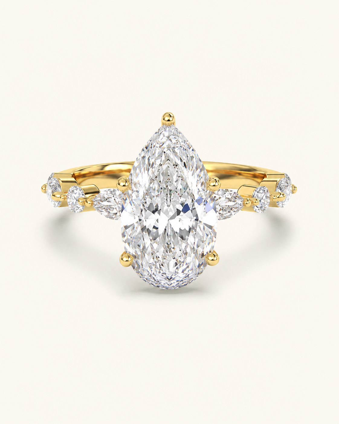Elmivra Marquise Side Stone Pear lab-grown diamond ring in 18K Yellow Gold main