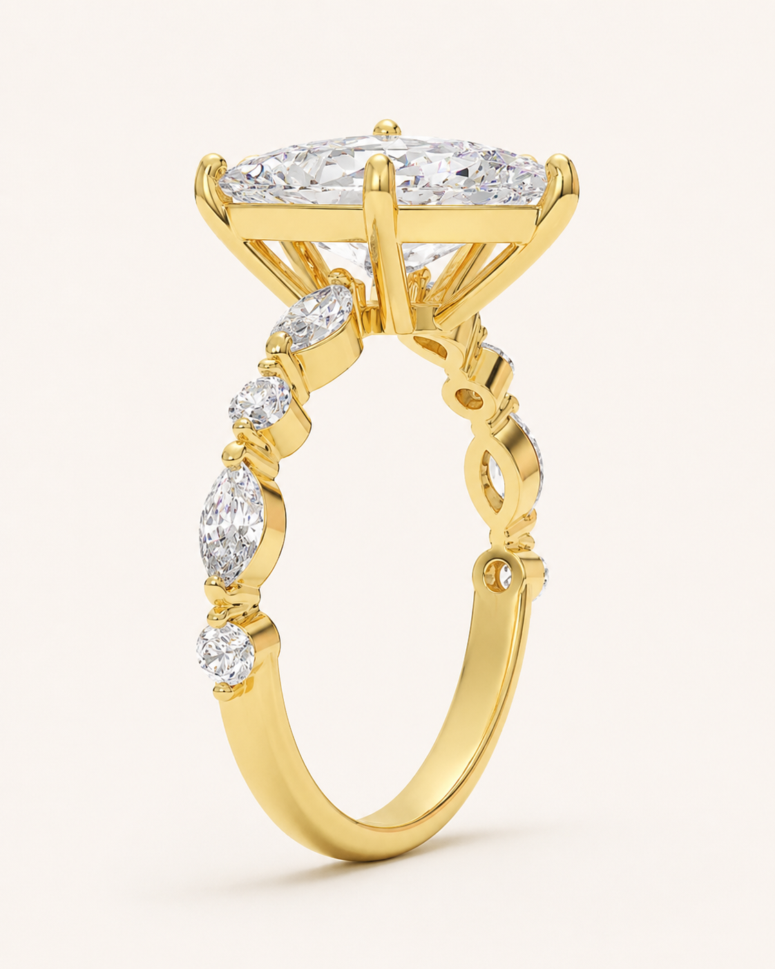 Elmivra Marquise Side Stone Pear lab-grown diamond ring in 18K Yellow Gold side