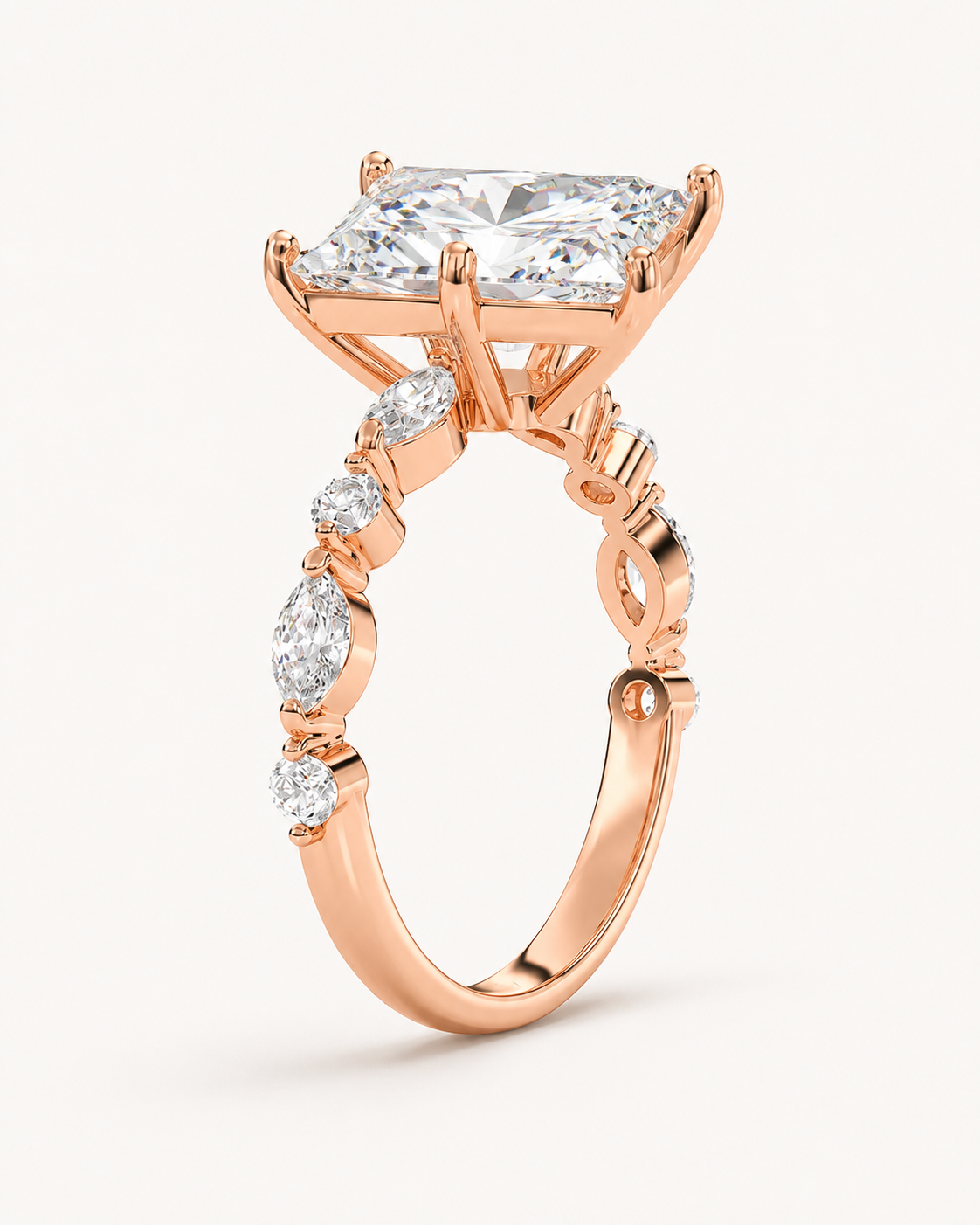 Elmivra Marquise Side Stone Princess lab-grown diamond ring in 18K Rose Gold main
