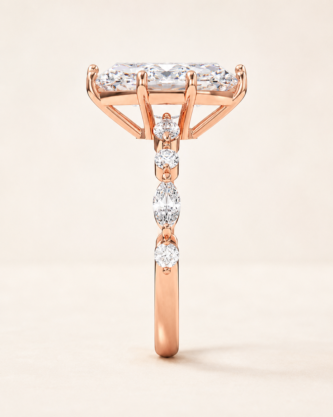 Elmivra Marquise Side Stone Princess lab-grown diamond ring in 18K Rose Gold side
