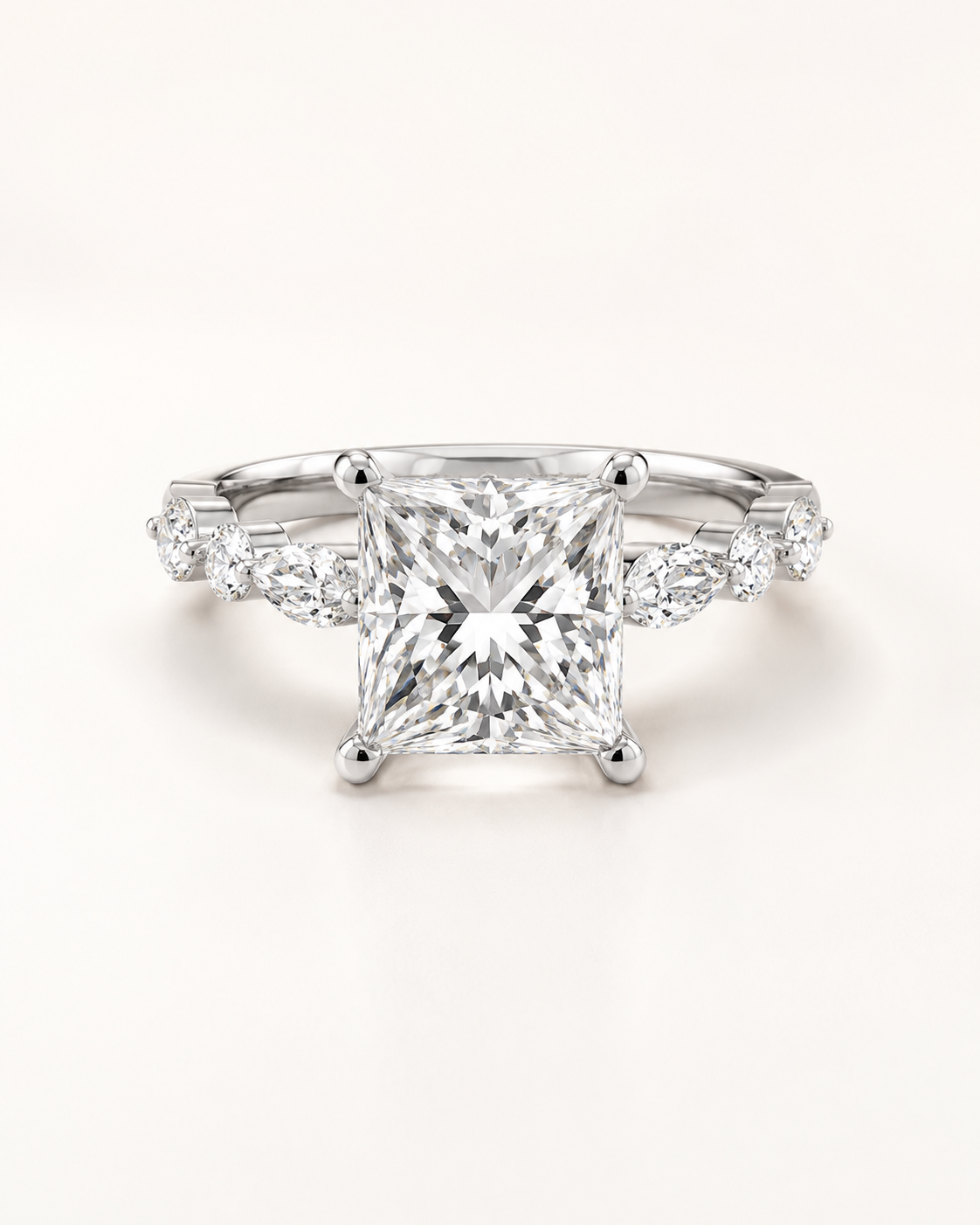 Elmivra Marquise Side Stone Princess lab-grown diamond ring in 18K White Gold main
