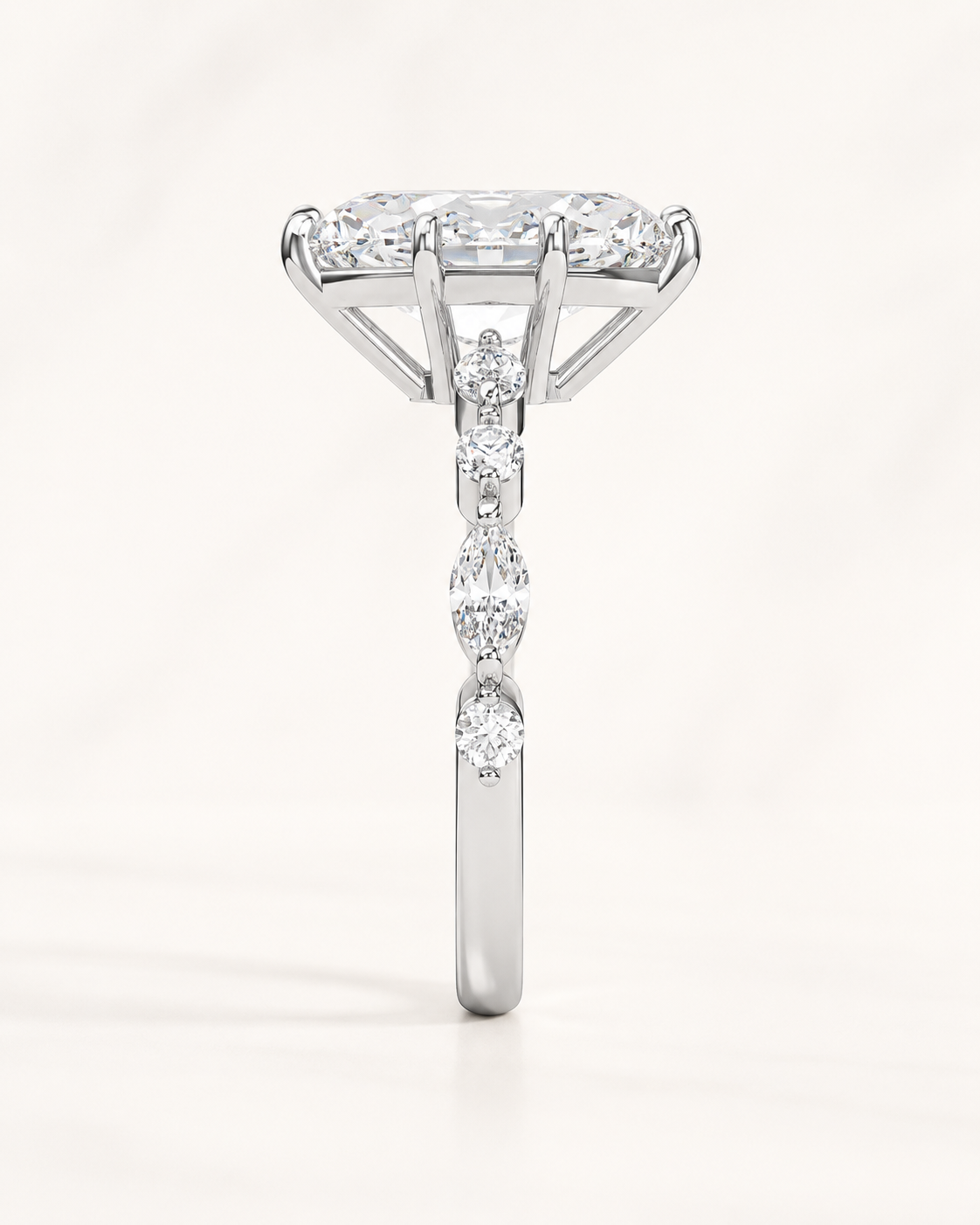 Elmivra Marquise Side Stone Princess lab-grown diamond ring in 18K White Gold side