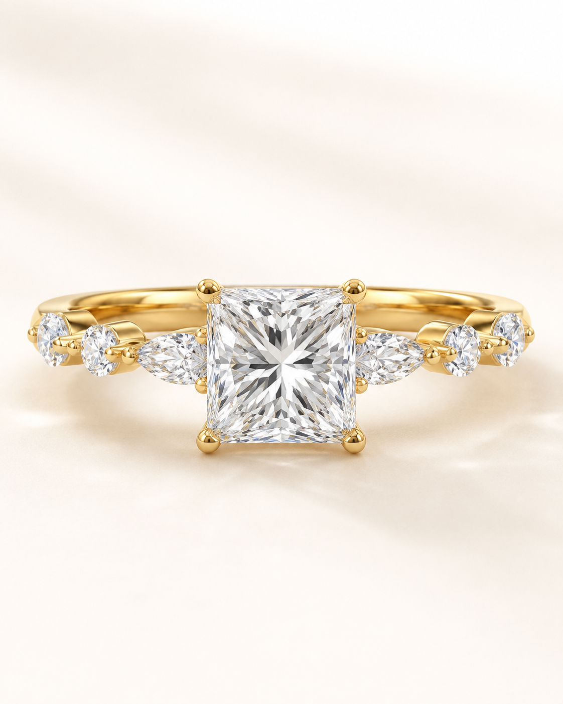 Elmivra Marquise Side Stone Princess lab-grown diamond ring in 18K Yellow Gold main