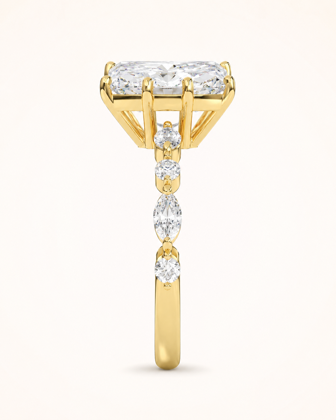 Elmivra Marquise Side Stone Princess lab-grown diamond ring in 18K Yellow Gold side