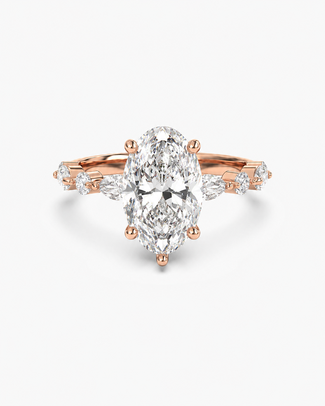 Elmivra Marquise Side Stone Radiant lab-grown diamond ring in 18K Rose Gold front