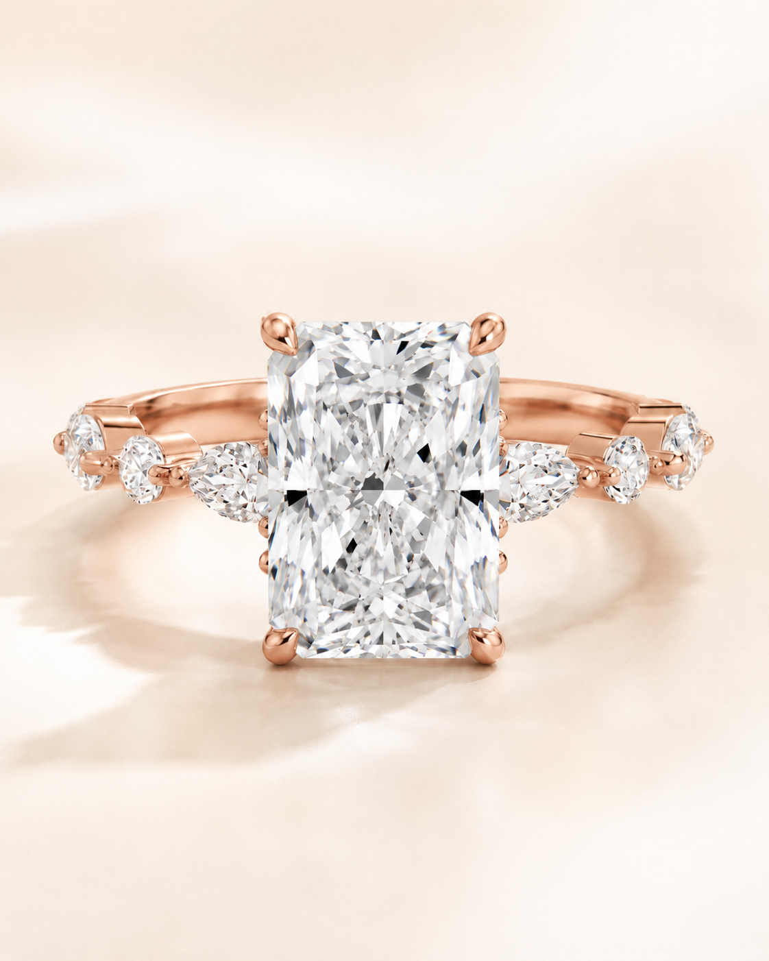Elmivra Marquise Side Stone Radiant lab-grown diamond ring in 18K Rose Gold main